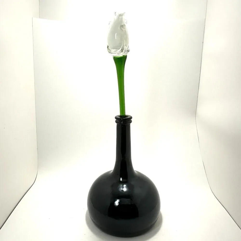 Hand Blown Glass White Rosebud 12” – Long Stem Collectible Figurine